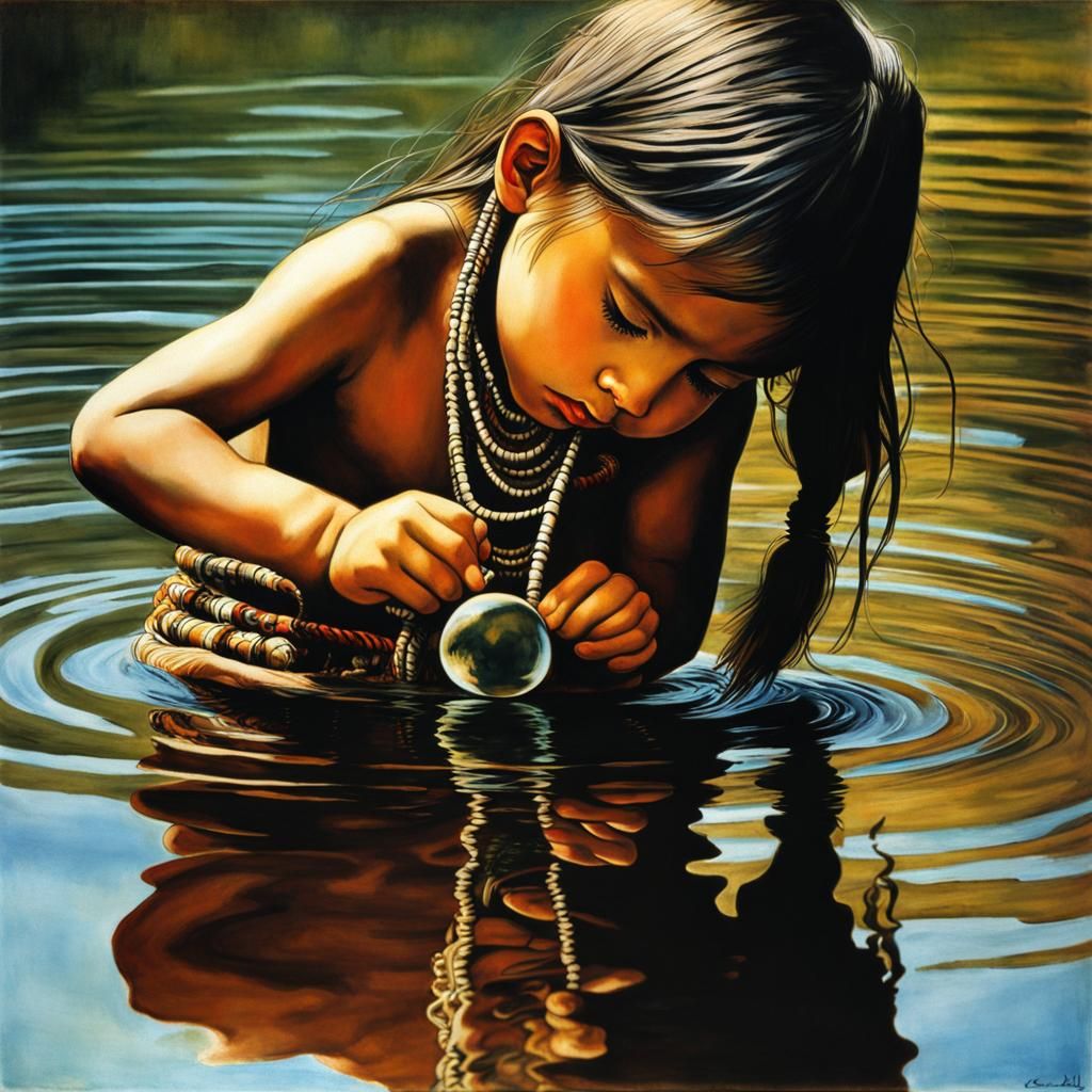 Native American Child seeing  reflection of self in  water  ...