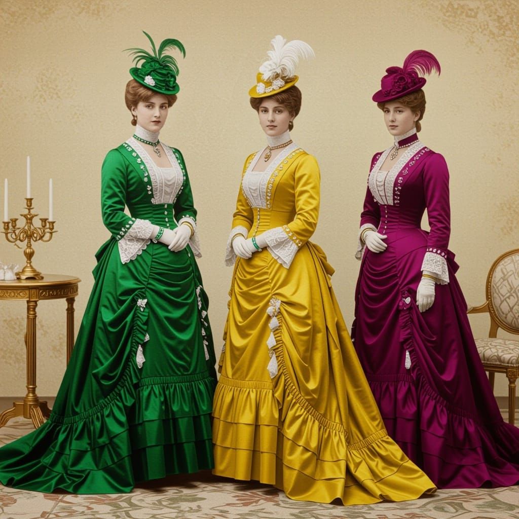 Victorian Era Scene in Mint and Yellow