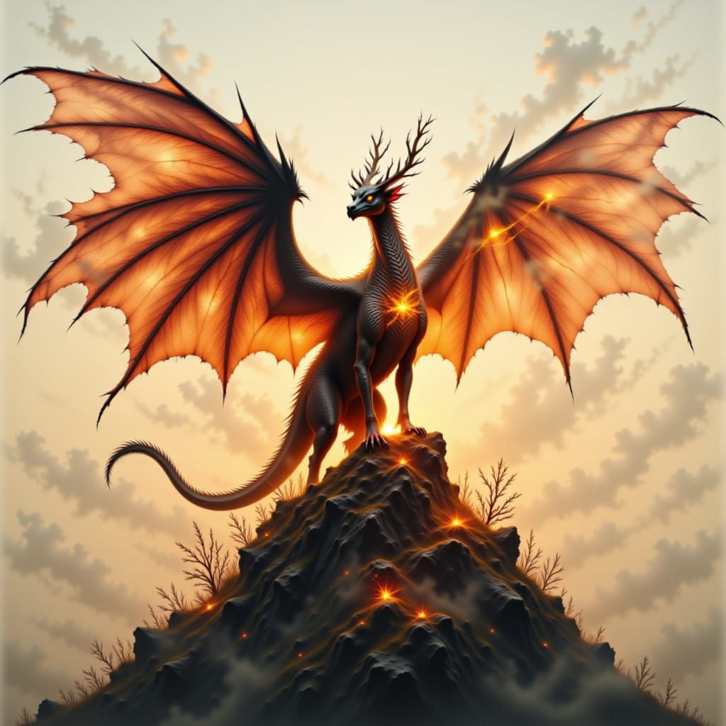 Dragon and Phoenix Double Exposure in Sunset Glow