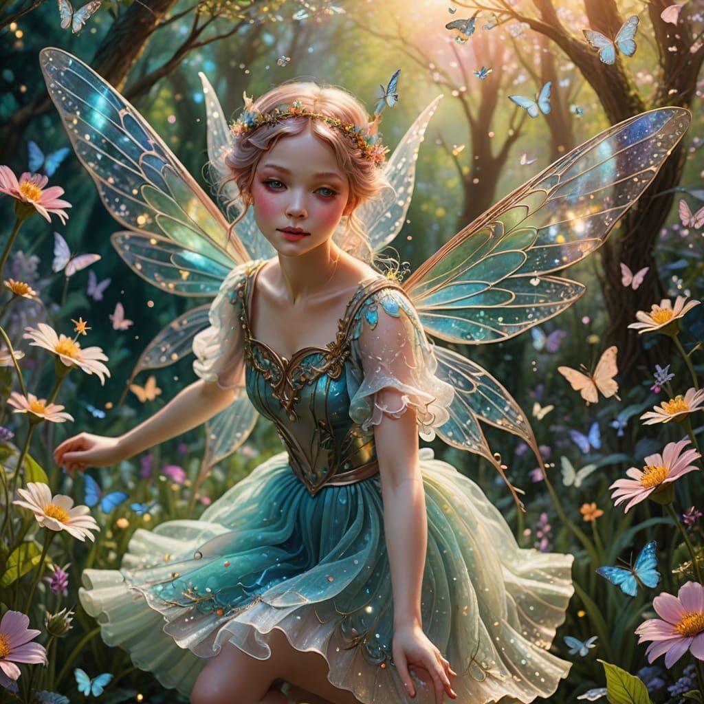 Ethereal Fairy Flight in Whimsical Garden