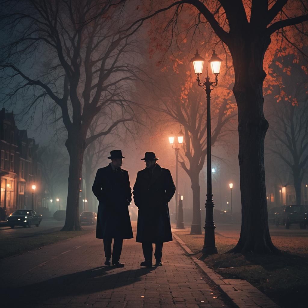 Film Noir: Men in Shadow with Contrasting Auras