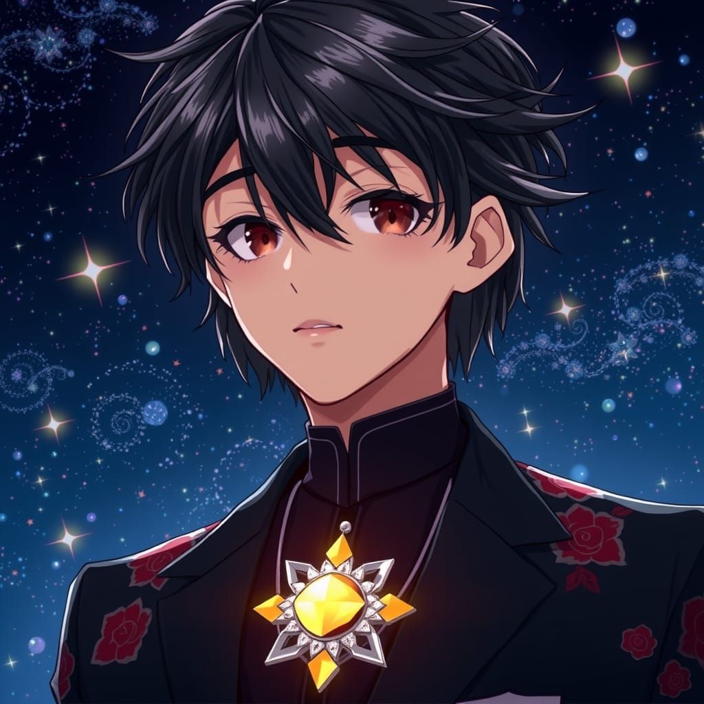 Anime Youth with Boxing Glove in Starry Sky