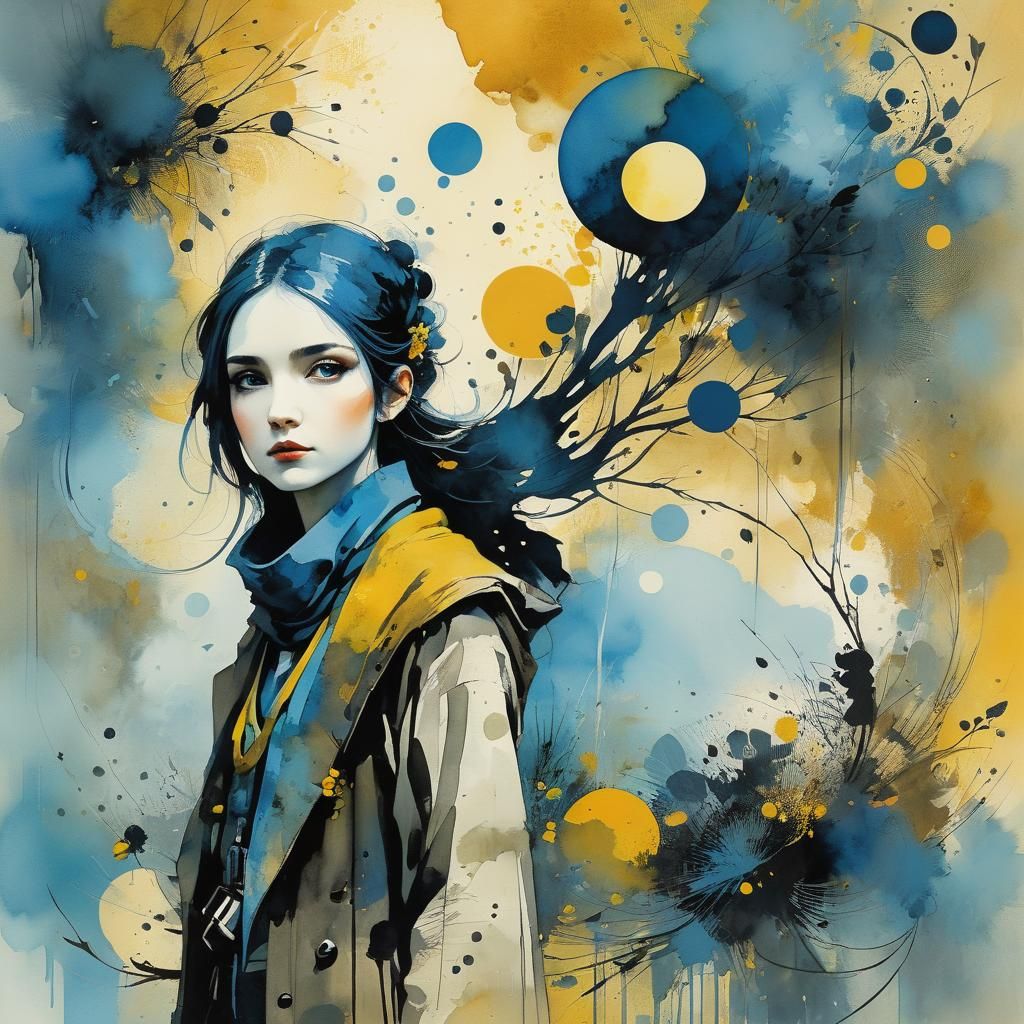 Yellow and Blue Abstract Watercolor Art