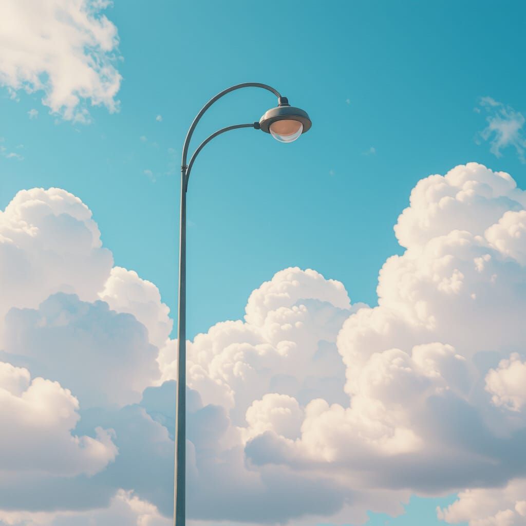 Surreal Street Lamp Above Clouds in Oversaturated Colors