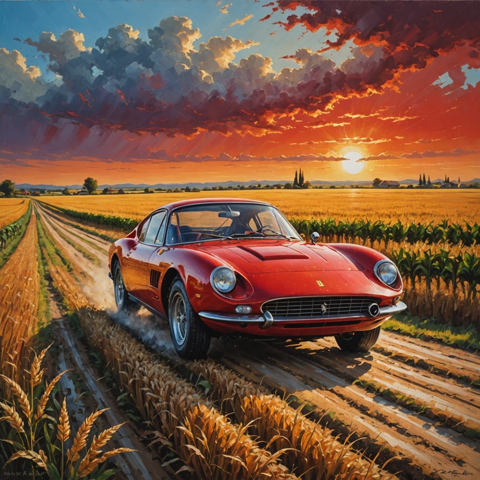 Ferrari Dino 246 in Surreal Acrylic Painting