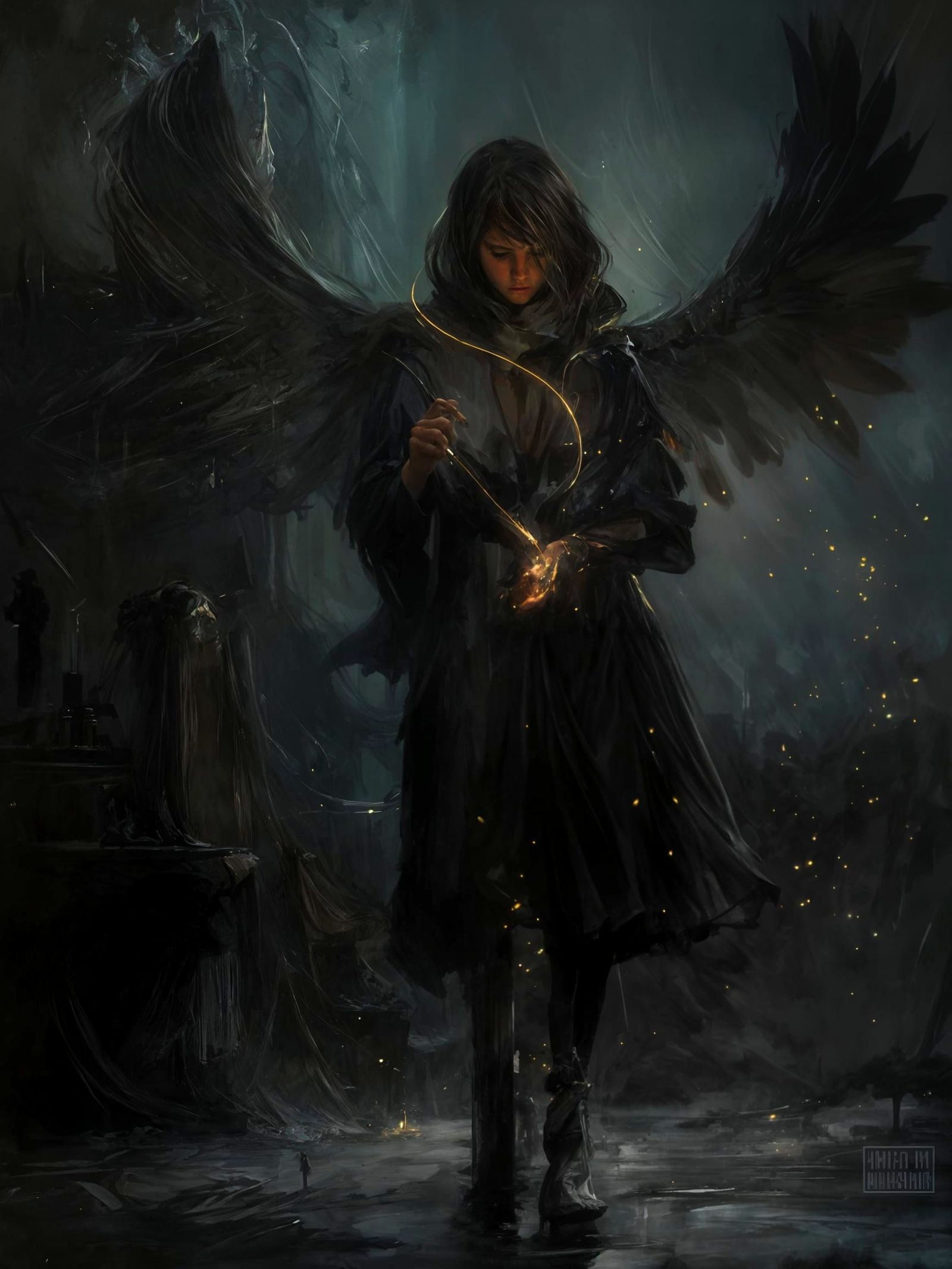 Ethereal Angel in Moody Oil Painting