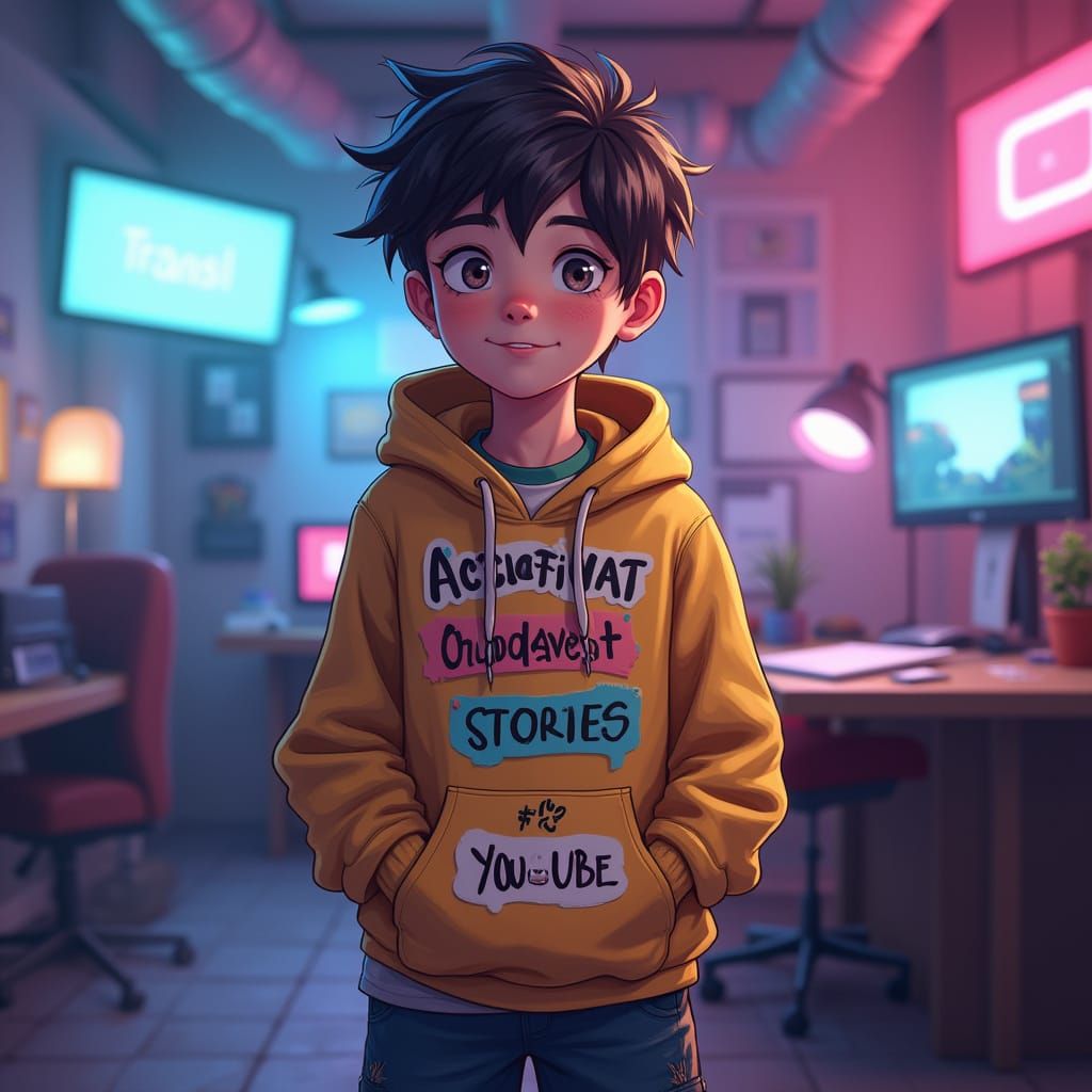 Anime Boy in YouTube Studio: Digital Art