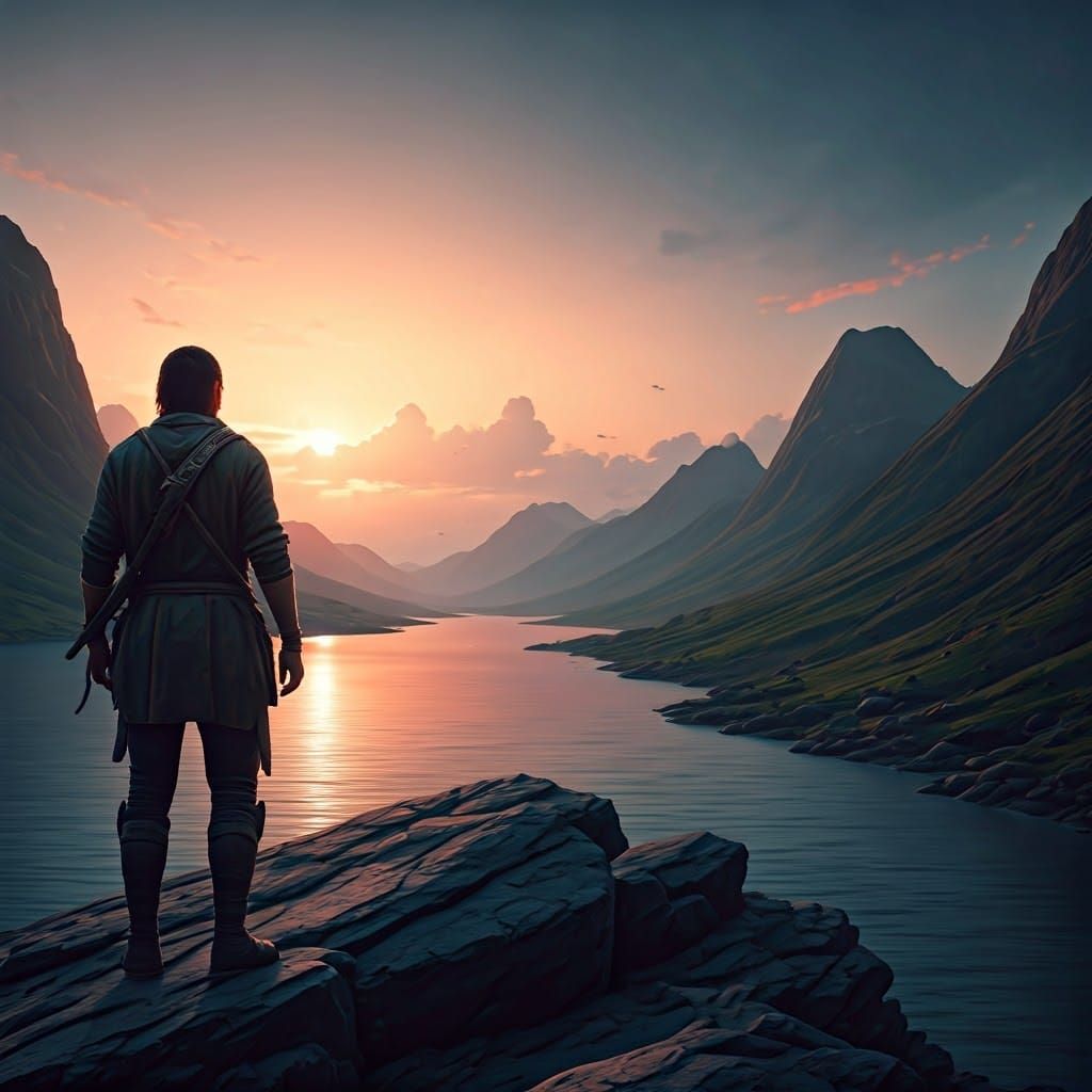 Serene Sunrise Landscape in Detailed Matte Painting Style