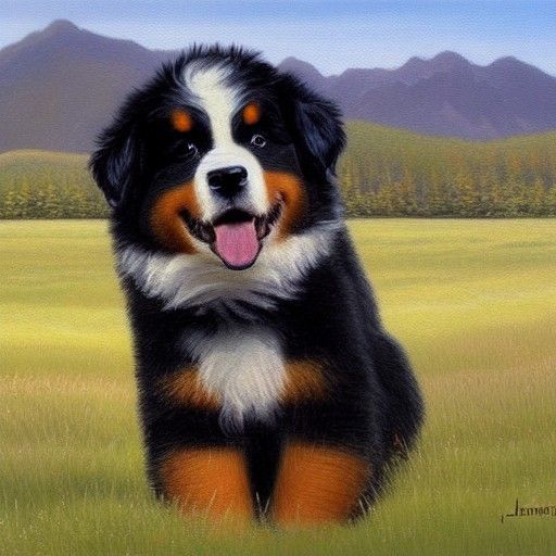 Cute Bernese Mountain Dog Oil Painting
