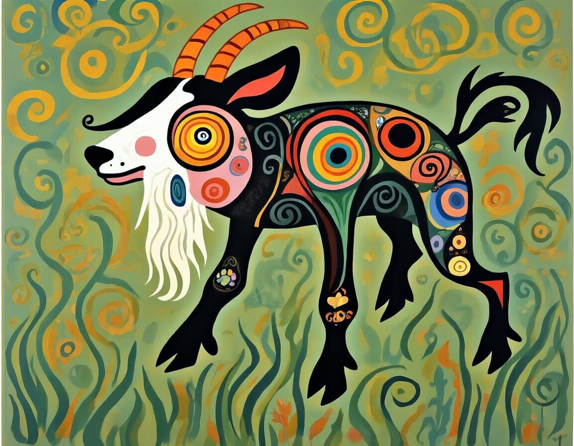 Hybrid Goat Dog Pig Beast in Art Nouveau Style