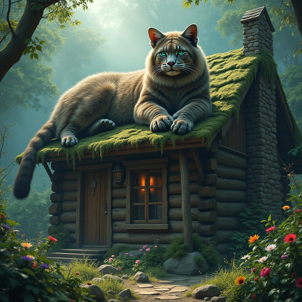 Regal Feline on Secluded Log Cabin