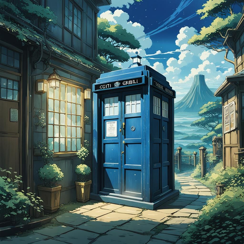 Ncuti Gatwa and TARDIS in Studio Ghibli Style
