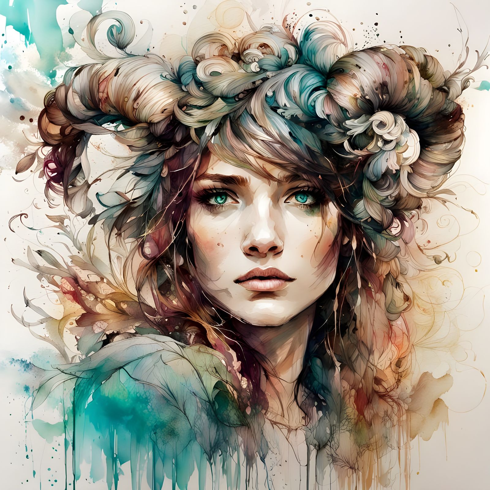 A Woman and Her Majestic Ram in Carne Griffiths-Inspired Ink...