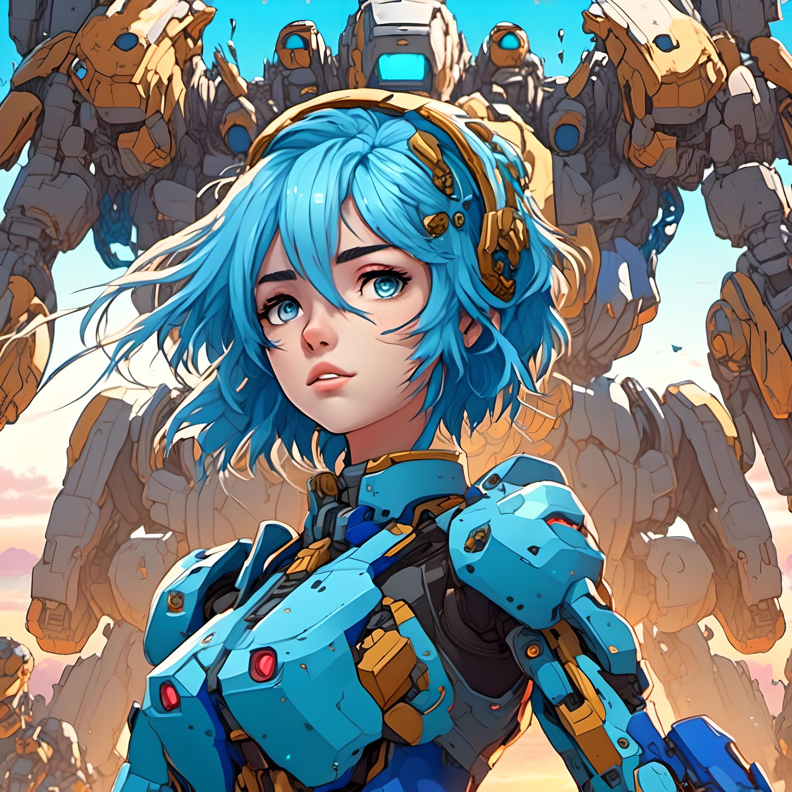 Anime Princess and Battlemech in Manga Style