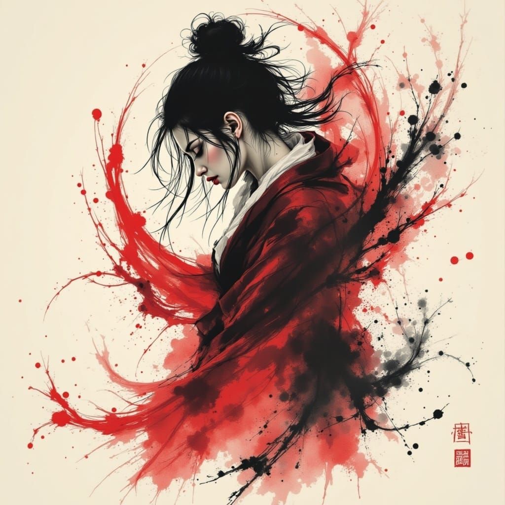 Ethereal Japanese Ink Brush Art Depicts Haunting Balance of ...