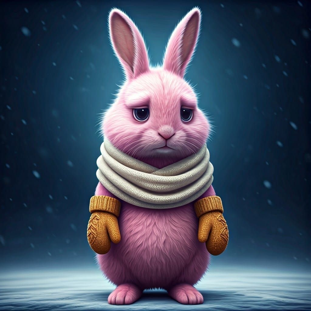 Whimsical Pink Bunny in Moody Winter Wonderland