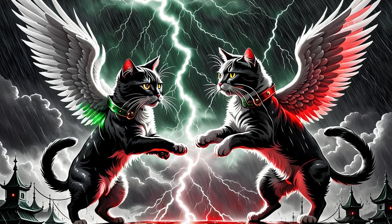 Angelic Cats Clash in Comic Style Battle