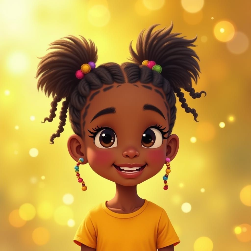 Cute Black Girl Portrait in Illustrative Style