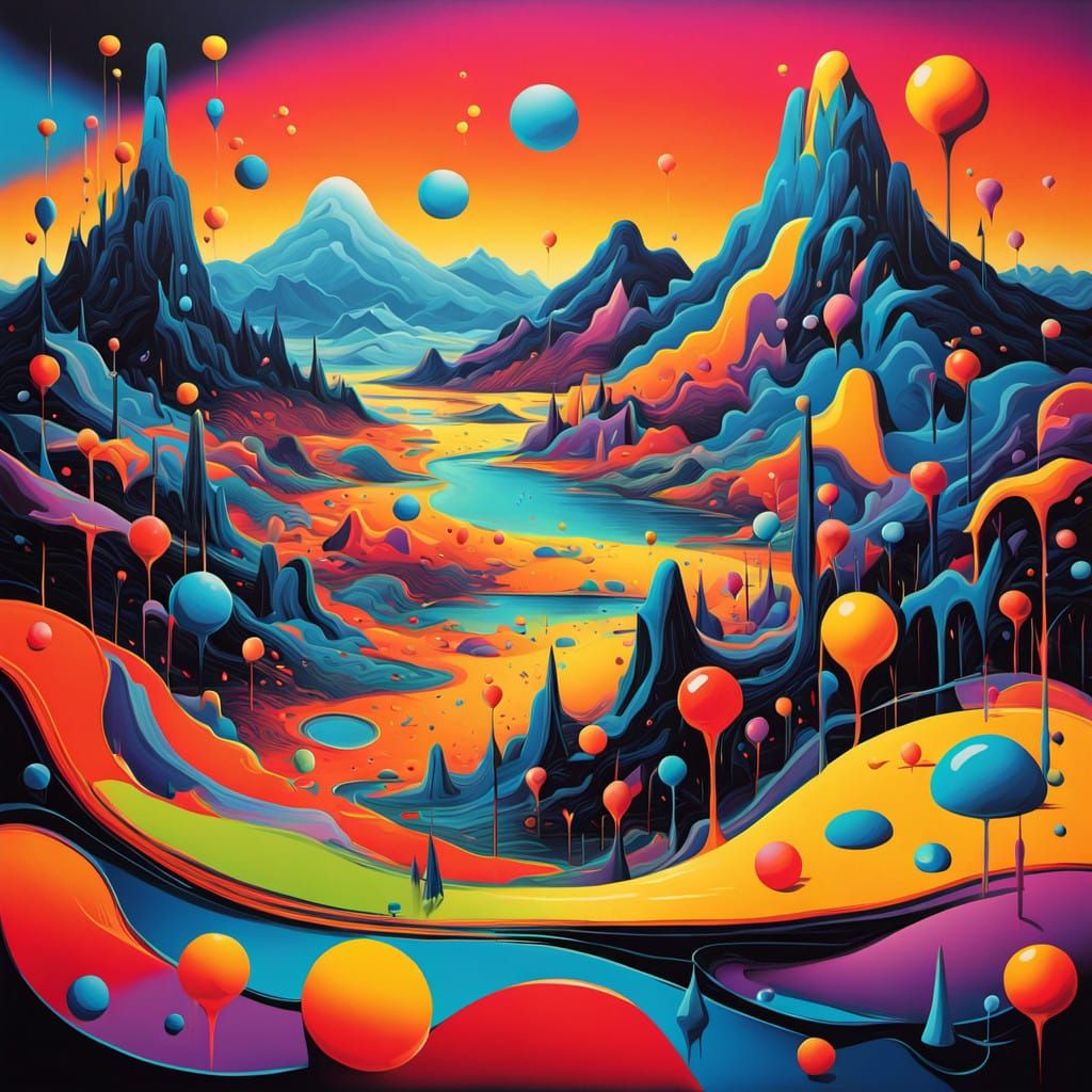 Dreamlike Surreal Landscape in Vibrant Neo-Impressionist Sty...