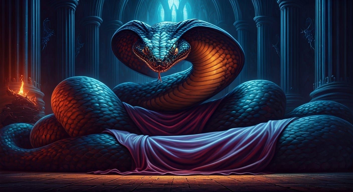 Gigantic Snake Wizard in Epic Fantasy Art