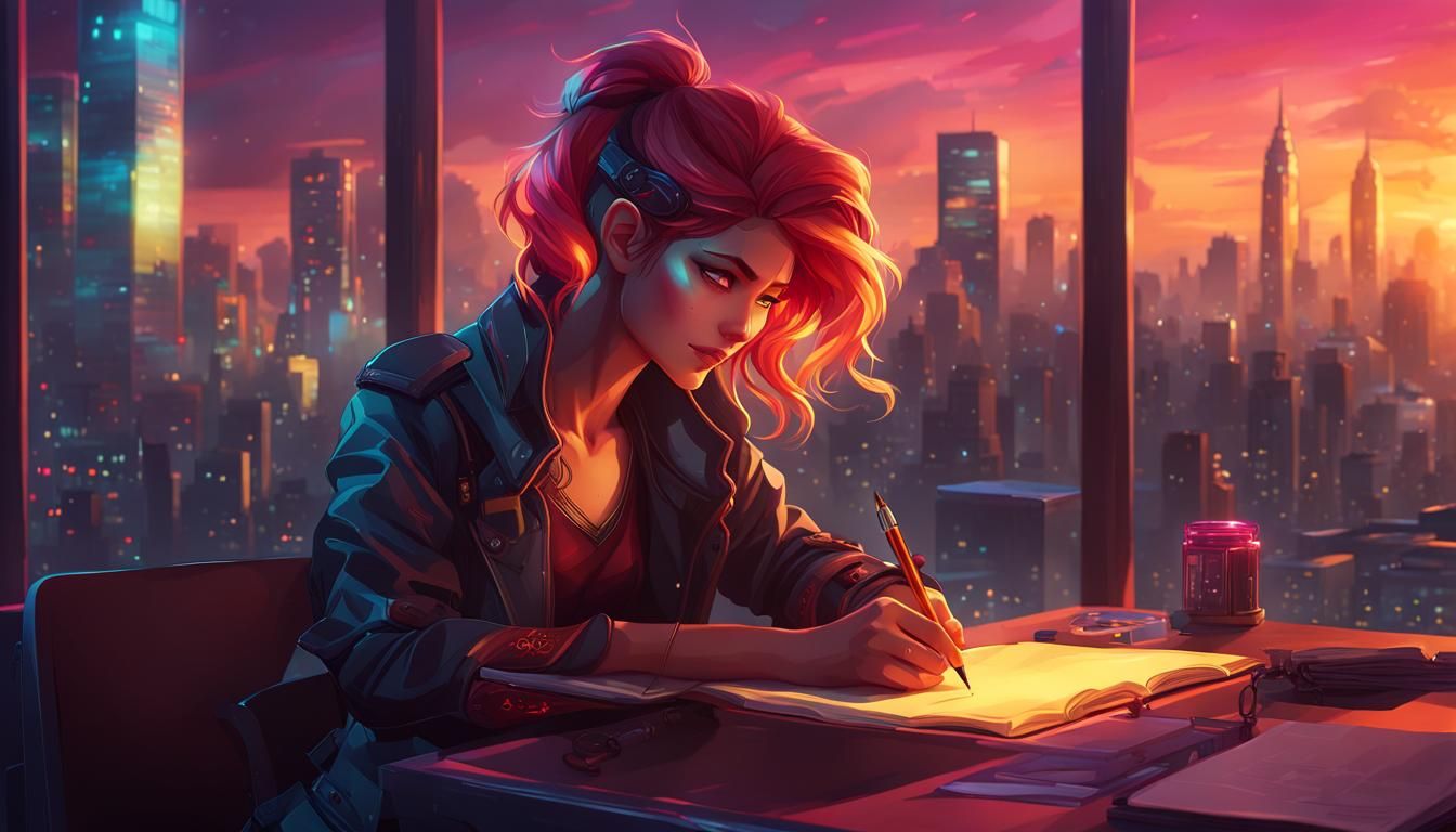 Sunset Shimmer Portrait in Cyberpunk Neon City