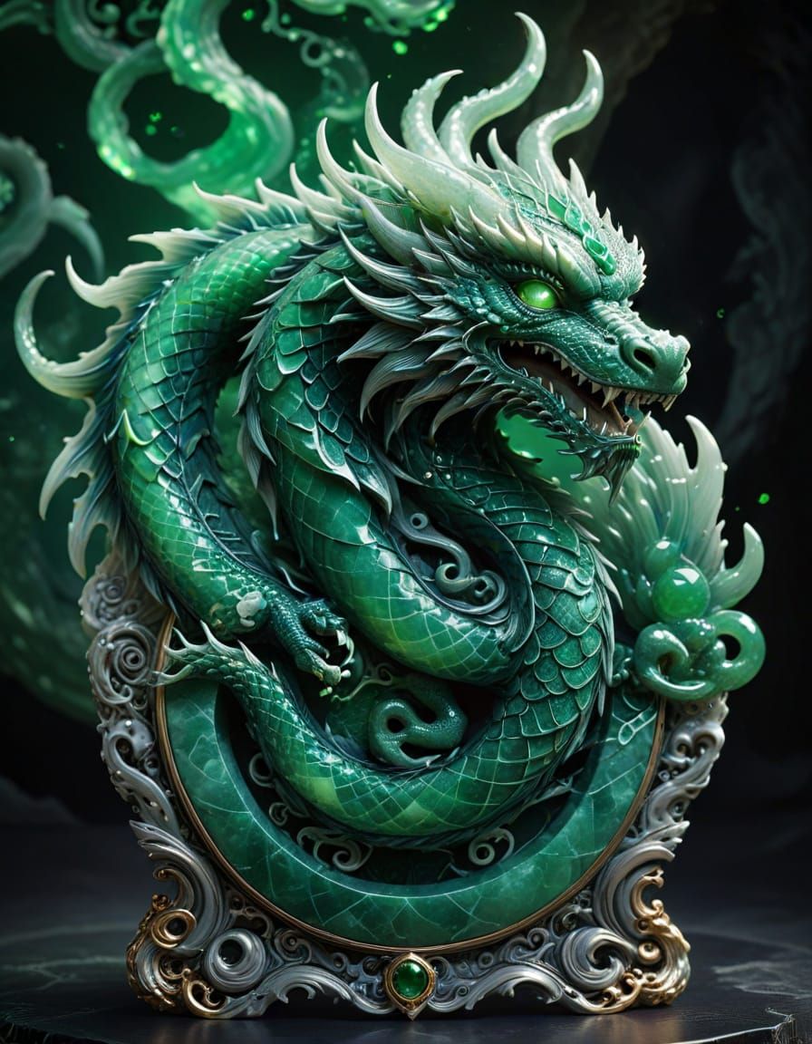 Intricate Jade Dragon Concept Art with Celestial Glow