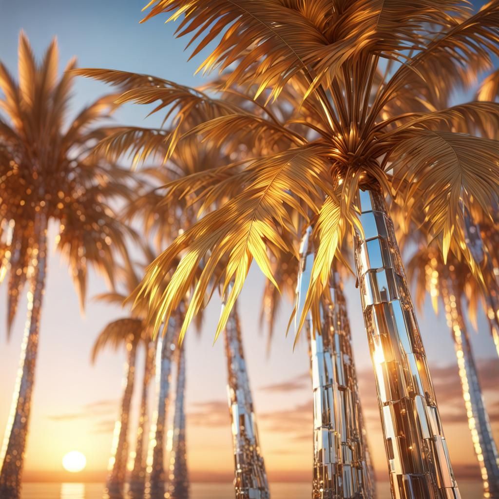 Crystal and Gold Palm Trees at Sunset