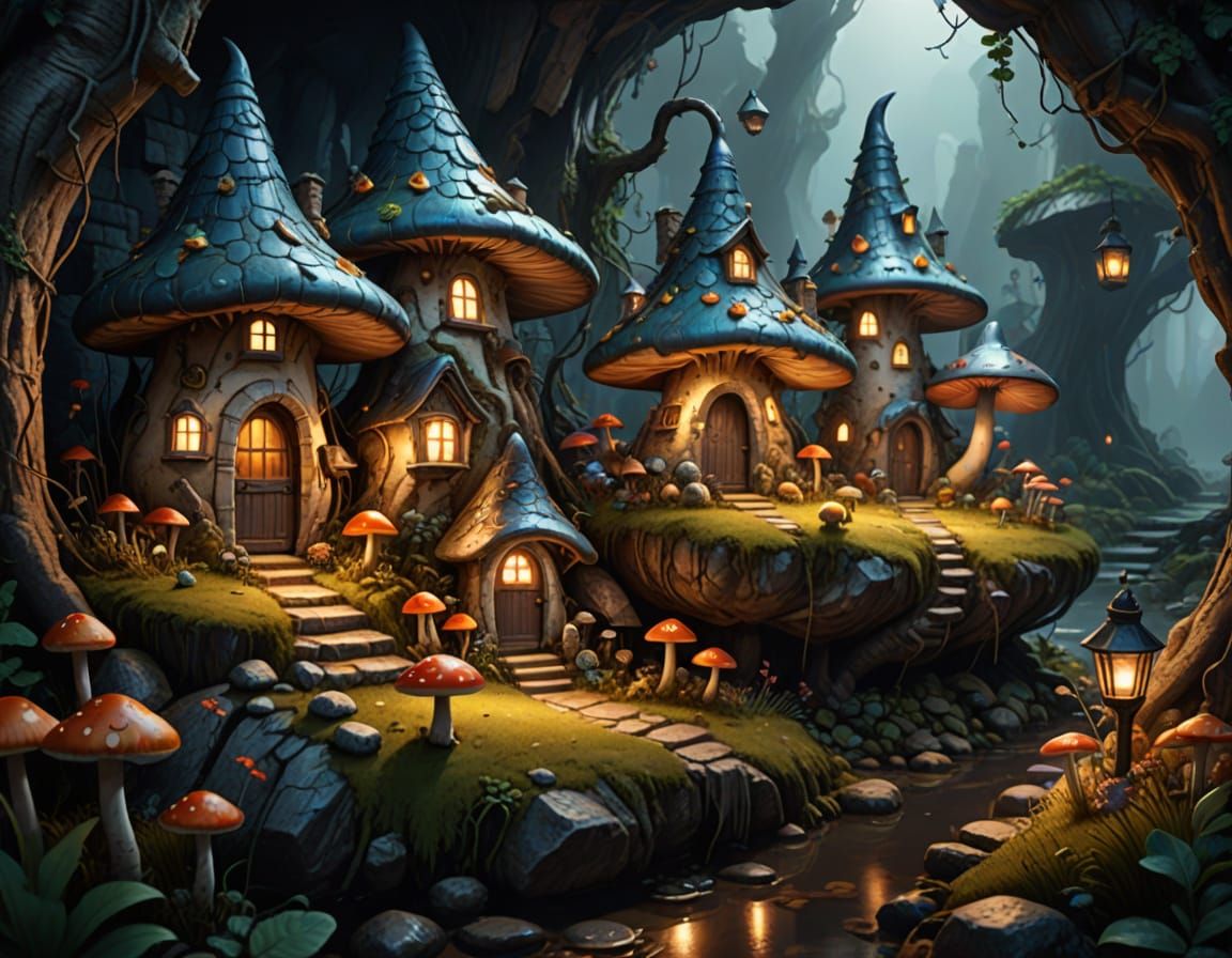 Enchanting Mushroom Village: Hyperrealistic Concept Art
