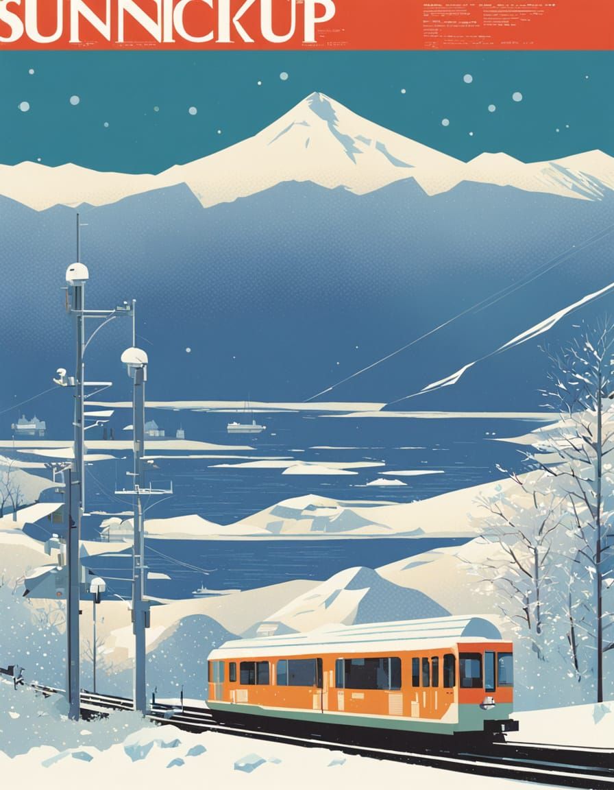 Winter Landscape with Funicular in Tatsuro Kiuchi Style