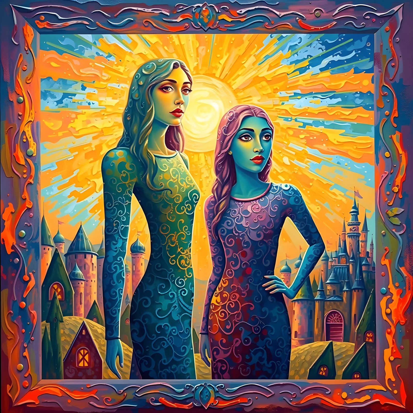 Psychedelic Castle: Neo-Impressionist Expressionist Oil Pain...