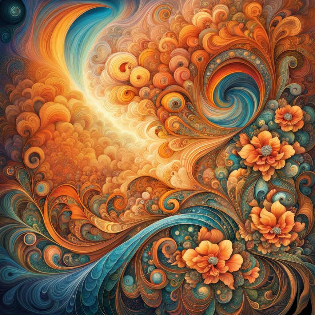 Vibrant Abstract Fractal Flower Line Art