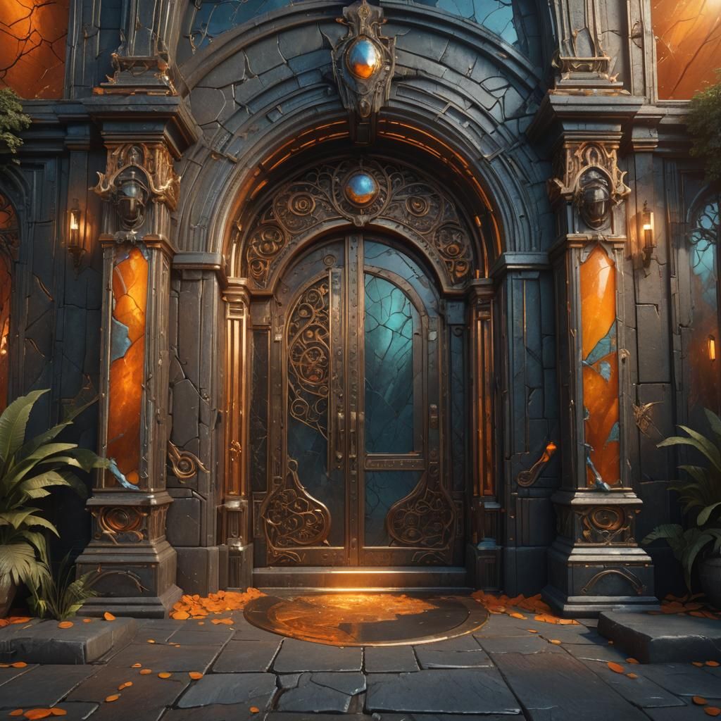 Orange Labradorite Entryway: Detailed Fantasy Concept Art