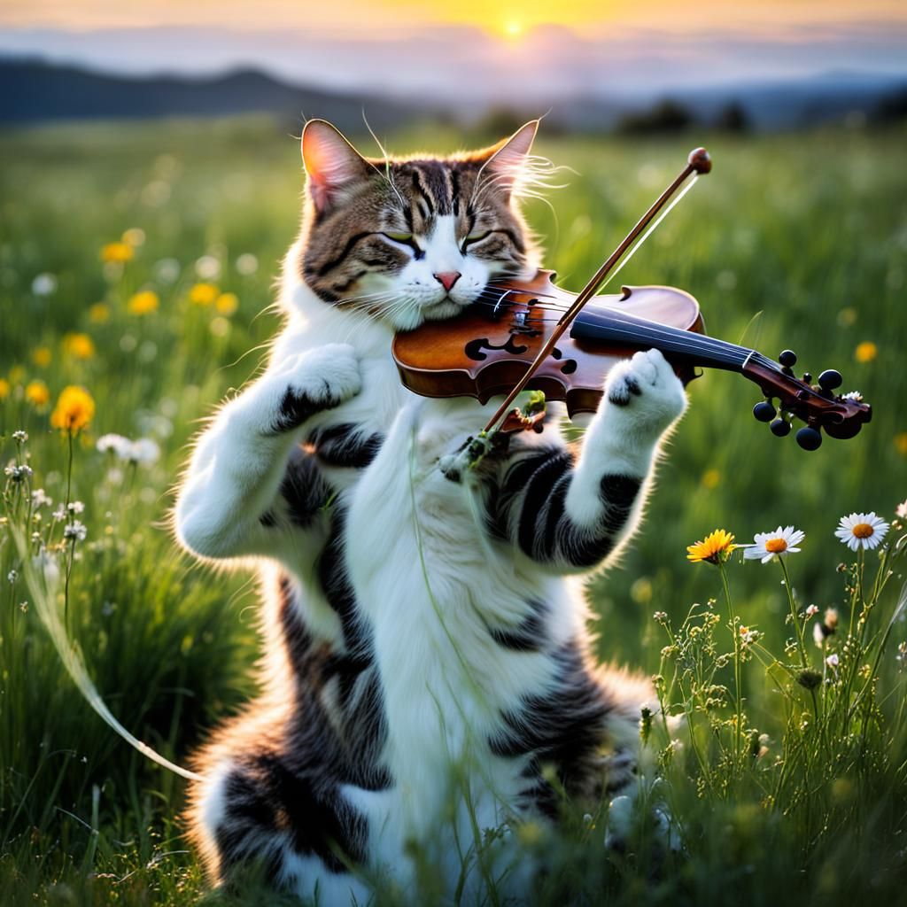 Night Meadow Fiddler Cat in Divine Light