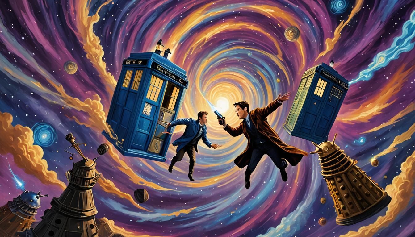 TARDIS Through Time Vortex in Van Gogh Style