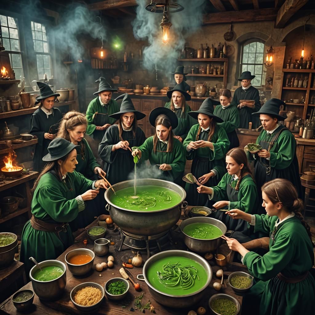 Witches School Class Brewing Magic Green Soup