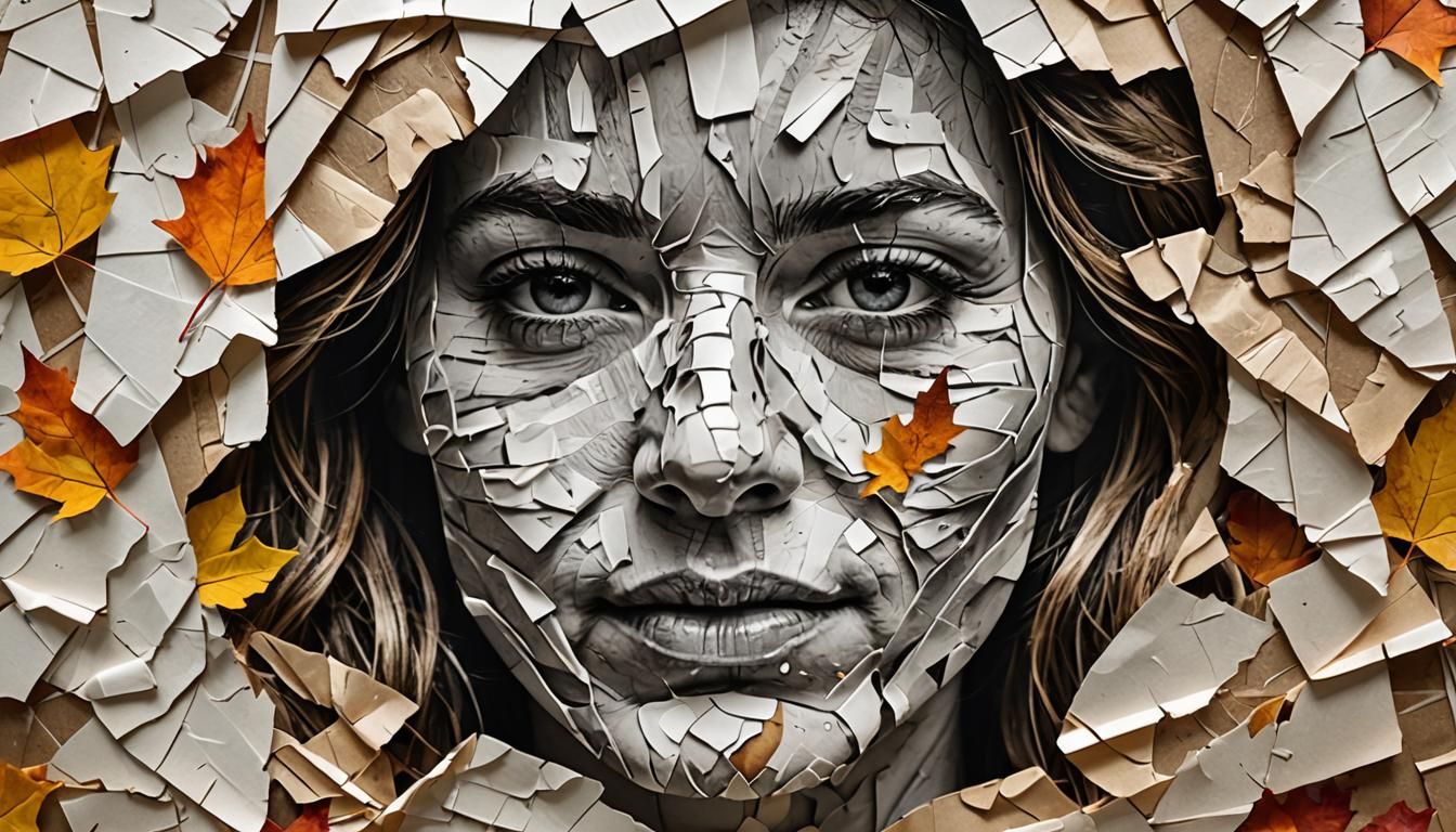Seasonal Face: Hyper-Realistic Ripped Paper Double Exposure