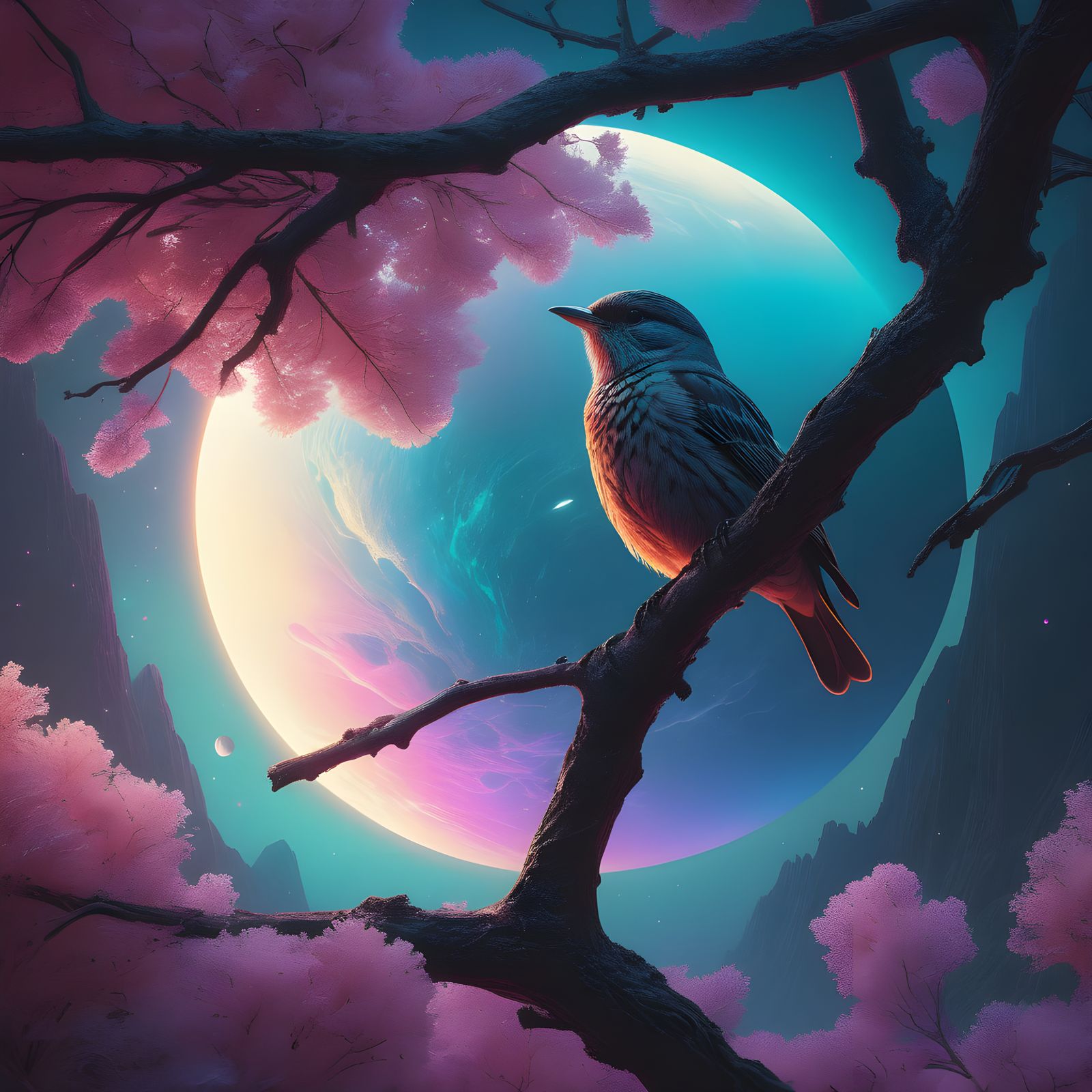 Cosmic Bird of Dreams Reflected in Soft Focus