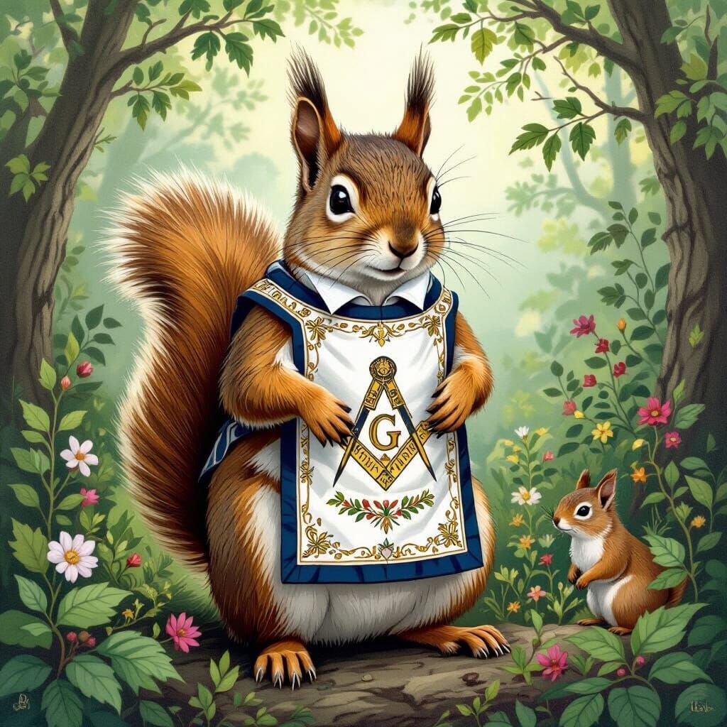 Masonic Squirrel in Forest: Audubon & Potter Style