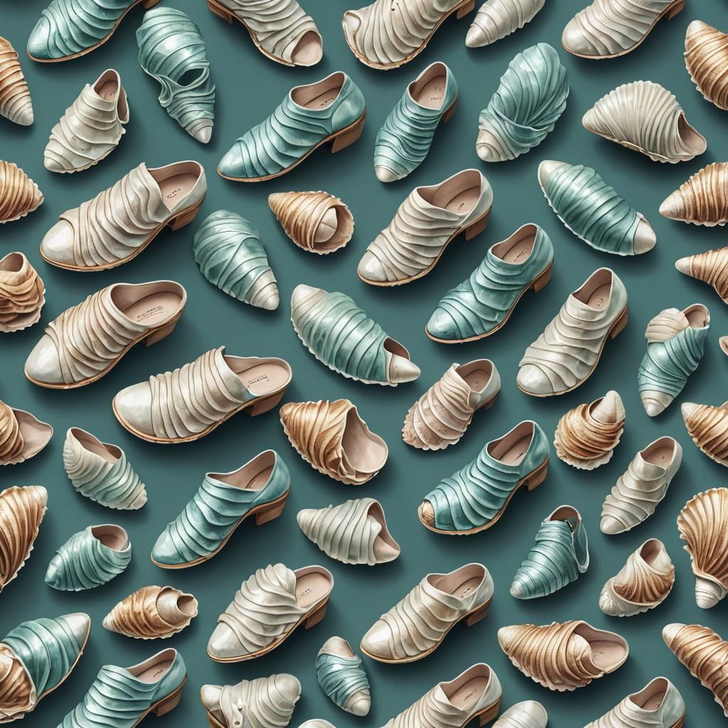 Surreal Seashell Shoes in Digital Illustration