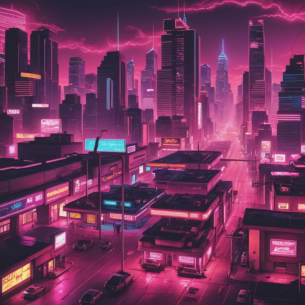 Dystopian America in Synthwave Neon Style