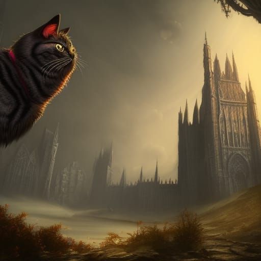 Gothic Cat Fantasy Concept Art in Deep Color