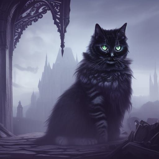 Gothic Cat in Detailed Matte Painting Style