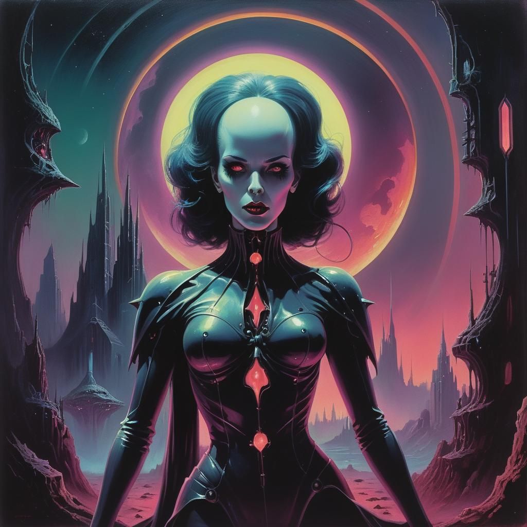 Dark Gothic Sci-Fi Painting in Freas Style