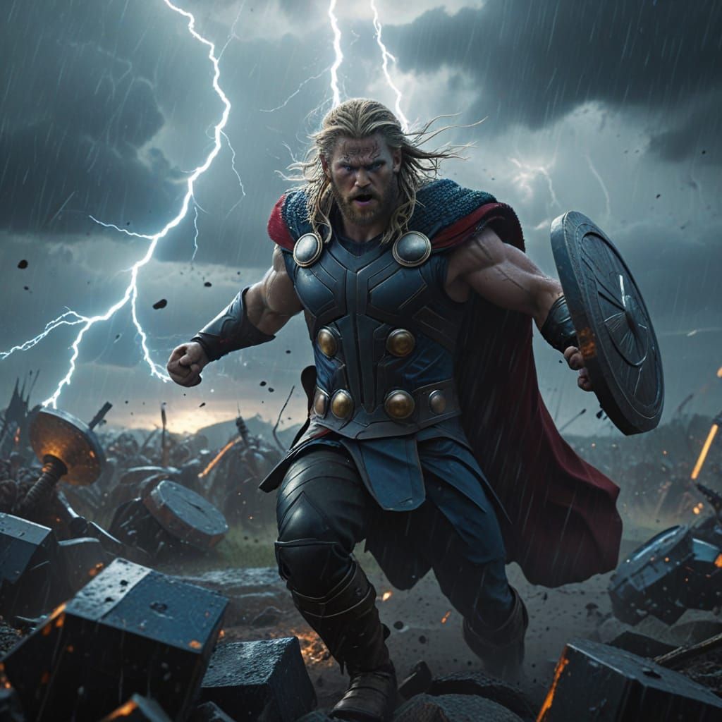 Thor on the Battlefield Under a Storm