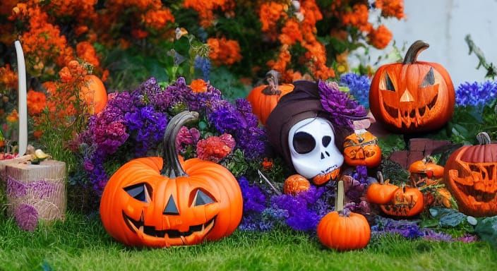 Surreal Halloween Scene in a Dreamlike Cyberpunk Aesthetic