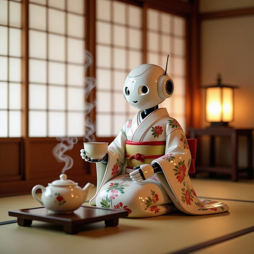 Kimono Robot Serves Tea in Japanese House