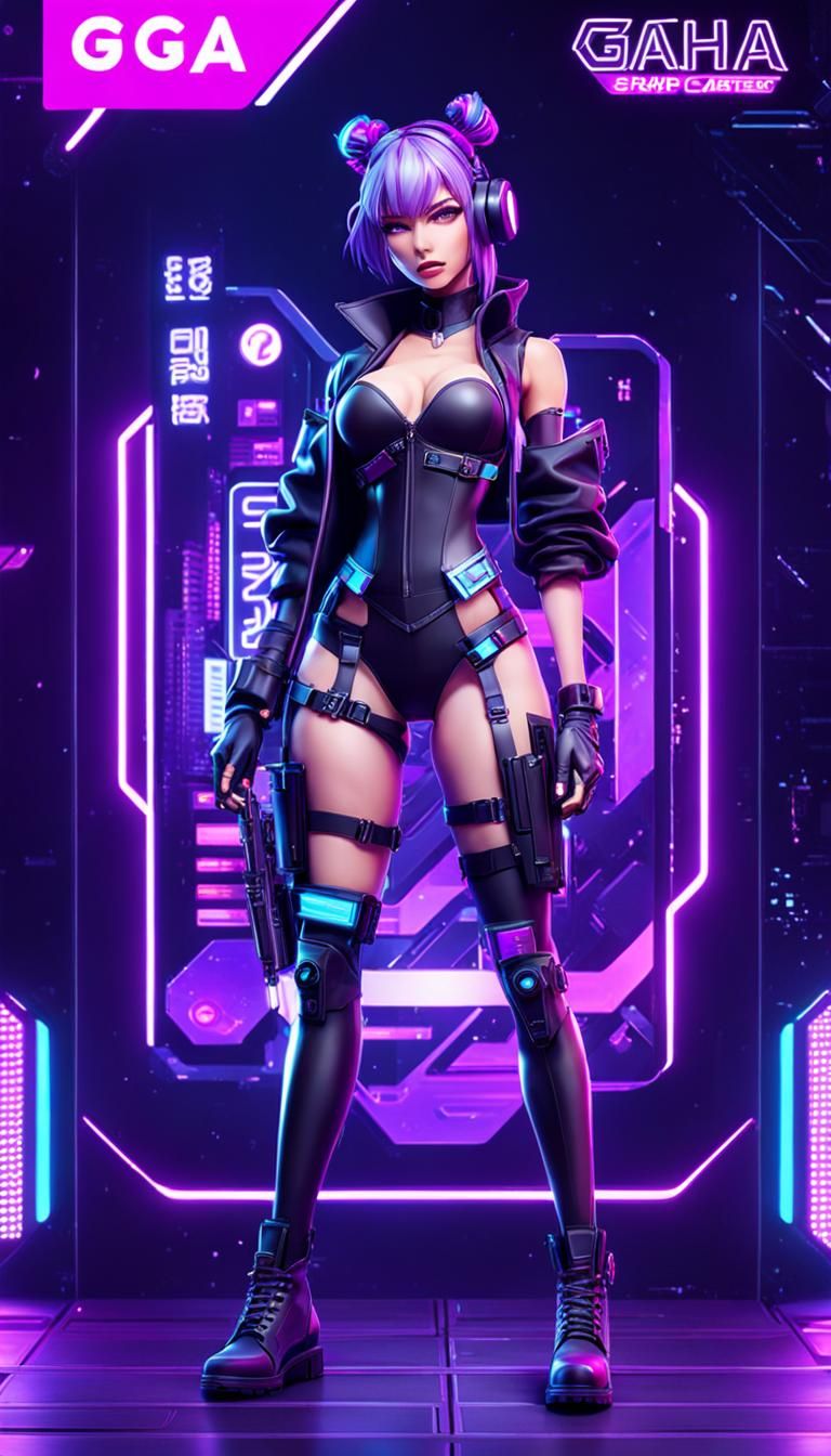Cyberpunk Girl Gacha Game Character Banner