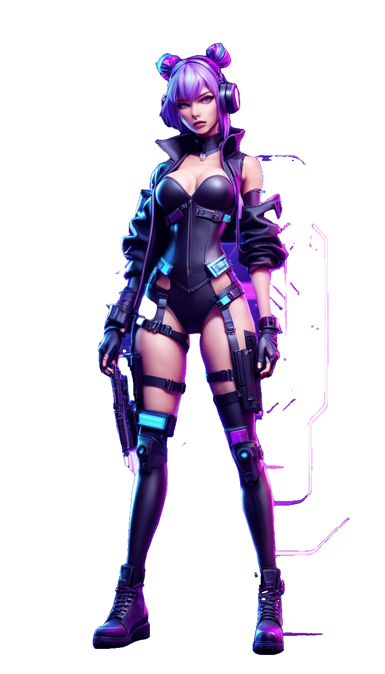 Cyberpunk Girl Gacha Game Character Banner
