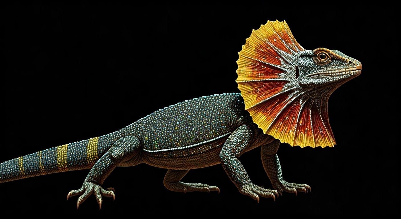 Frilled-Neck Lizard in Aboriginal Dot Painting Style