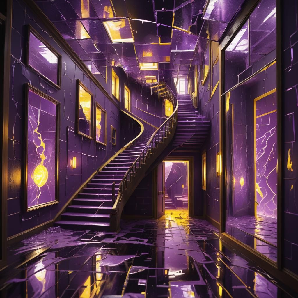 Surrealistic Maze of Reflections in a Haunting House of Mirr...